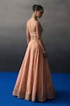 Shop_Angad Singh_Peach Silk Embroidery, Sequins, Beads Asymmetric Banarasi Festive Lehenga Set _at_Aza_Fashions