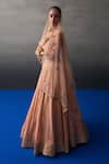 Buy_Angad Singh_Peach Silk Embroidery, Sequins, Beads Asymmetric Banarasi Festive Lehenga Set _Online_at_Aza_Fashions
