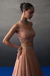 Buy_Angad Singh_Peach Silk Embroidery, Sequins, Beads Asymmetric Banarasi Festive Lehenga Set 
