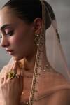 Angad Singh_Peach Silk Embroidery, Sequins, Beads Asymmetric Banarasi Festive Lehenga Set _Online
