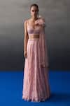 Buy_Angad Singh_Peach Chantelle Sequins, Beads Sweetheart Neck Haldi Lehenga Set _at_Aza_Fashions