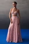 Angad Singh_Peach Chantelle Sequins, Beads Sweetheart Neck Haldi Lehenga Set _Online_at_Aza_Fashions