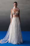 Buy_Angad Singh_White Chantelle Embroidery, Beads V-neck Designer Festive Lehenga Set _at_Aza_Fashions