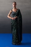 Buy_Angad Singh_Green Sequins Sweetheart Neck Designer Sangeet Saree Set _at_Aza_Fashions