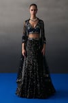 Buy_Angad Singh_Black Sequins V-neck Festive Lehenga Set _at_Aza_Fashions