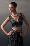 Angad Singh_Black Sequins V-neck Festive Lehenga Set _at_Aza_Fashions