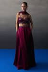 Buy_Angad Singh_Cream Satin, Silk Sequins, Beads Round Neck Crimson Lehenga Set _at_Aza_Fashions
