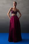 Buy_Angad Singh_Cream Satin, Silk Sequins, Beads Round Neck Crimson Lehenga Set _Online_at_Aza_Fashions