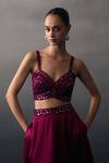 Buy_Angad Singh_Cream Satin, Silk Sequins, Beads Round Neck Crimson Lehenga Set 