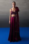 Shop_Angad Singh_Cream Satin, Silk Sequins, Beads Round Neck Crimson Lehenga Set 