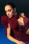 Angad Singh_Cream Satin, Silk Sequins, Beads Round Neck Crimson Lehenga Set _Online