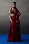 Buy_Angad Singh_Maroon Satin, Silk Beads, Sequins V-neck Skirt Set _at_Aza_Fashions