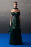 Shop_Angad Singh_Green Organza, Net Sequins Sweetheart Neck Sharara Set 