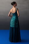 Shop_Angad Singh_Blue Organza, Net Sequins One Shoulder Peacock Sharara Set _at_Aza_Fashions