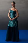 Shop_Angad Singh_Blue Organza, Net Sequins One Shoulder Peacock Sharara Set _Online_at_Aza_Fashions