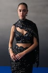 Angad Singh_Black Sequins Round Neck Saree Set _at_Aza_Fashions