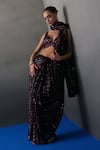 Angad Singh_Maroon Sequins V-neck Crimson Saree Set _Online_at_Aza_Fashions