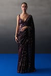 Buy_Angad Singh_Maroon Sequins V-neck Crimson Saree Set _at_Aza_Fashions