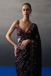 Shop_Angad Singh_Maroon Sequins V-neck Crimson Saree Set _Online_at_Aza_Fashions