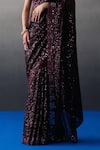 Angad Singh_Maroon Sequins V-neck Crimson Saree Set _at_Aza_Fashions
