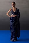 Buy_Angad Singh_Navy Sequins Halter Neck Midnight Blue Saree Set _at_Aza_Fashions