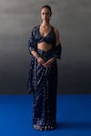 Shop_Angad Singh_Navy Sequins Halter Neck Midnight Blue Saree Set _Online_at_Aza_Fashions
