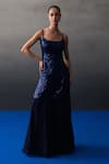 Angad Singh_Blue Sequins Round Neck Midnight Kurta Set _Online_at_Aza_Fashions