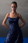 Angad Singh_Blue Sequins Round Neck Midnight Kurta Set _at_Aza_Fashions