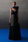 Buy_Angad Singh_Black Organza Sequins V-neck Sharara Kurta Set _at_Aza_Fashions