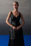Angad Singh_Black Organza Sequins V-neck Sharara Kurta Set _at_Aza_Fashions