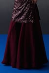 Angad Singh_Wine Organza, Net Sequins Sweetheart Neck Crimson Sharara Set _Online_at_Aza_Fashions