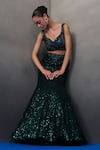Angad Singh_Green Georgette Sequins Round Neck Lehenga Set _Online_at_Aza_Fashions