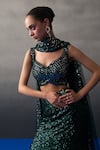 Angad Singh_Green Georgette Sequins Round Neck Lehenga Set _at_Aza_Fashions
