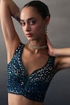 Buy_Angad Singh_Peach Sequins V-neck Peacock Blue Lehenga Set _Online_at_Aza_Fashions