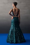 Shop_Angad Singh_Peach Sequins V-neck Peacock Blue Lehenga Set _at_Aza_Fashions