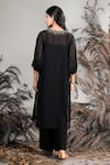 Shop_Rirasa_Black Georgette Beads, Embroidery V-neck Hand Kurta Set _at_Aza_Fashions