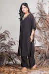 Buy_Rirasa_Black Georgette Beads, Embroidery V-neck Hand Kurta Set _Online_at_Aza_Fashions