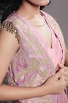 Rirasa_Pink Beads V-neck Silk Blend Dress With Jacket _Online_at_Aza_Fashions