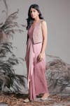 Shop_Rirasa_Pink Beads V-neck Silk Blend Dress With Jacket _Online_at_Aza_Fashions