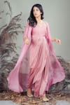 Buy_Rirasa_Pink Beads V-, Open Silk Blend Dress And Cape Set _at_Aza_Fashions