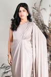Rirasa_Beige Lycra Beads One Shoulder Hand Embroidered Designer Dress _Online_at_Aza_Fashions