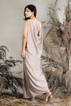 Shop_Rirasa_Beige Lycra Embroidery V-neck Hand Dress _at_Aza_Fashions