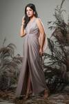Buy_Rirasa_Beige Lycra Embroidery V-neck Hand Dress _Online_at_Aza_Fashions