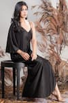 Rirasa_Black Lycra Embroidery V-neck Hand Dress _Online_at_Aza_Fashions