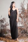 Buy_Rirasa_Black Lycra Embroidery V-neck Hand Dress _at_Aza_Fashions
