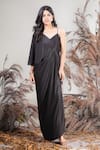 Buy_Rirasa_Black Lycra Embroidery V-neck Hand Dress _Online_at_Aza_Fashions