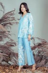Rirasa_Sky Blue Embroidery V-neck Hand Tunic Pant Set _Online_at_Aza_Fashions