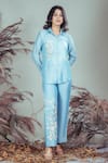 Buy_Rirasa_Sky Blue Embroidery Collared Hand Shirt With Pant _at_Aza_Fashions