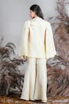 Shop_Rirasa_Ivory Tissue Embroidery, Sequins Scoop Neck, Hand Pant Set _at_Aza_Fashions