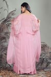 Shop_Rirasa_Pink Organza Embroidery, Beads, Sequins Plunge , Open Hand Set _at_Aza_Fashions
